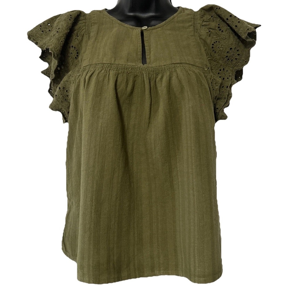 Loft Olive Green Keyhole Eyelet Flutter Capped Sleeves Size XS